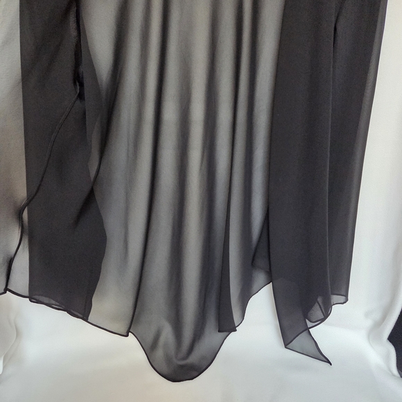 Ursula Of Switzerland  Black Sheer Women's Top Open Front Jacket Topper Medium - Picture 2 of 5